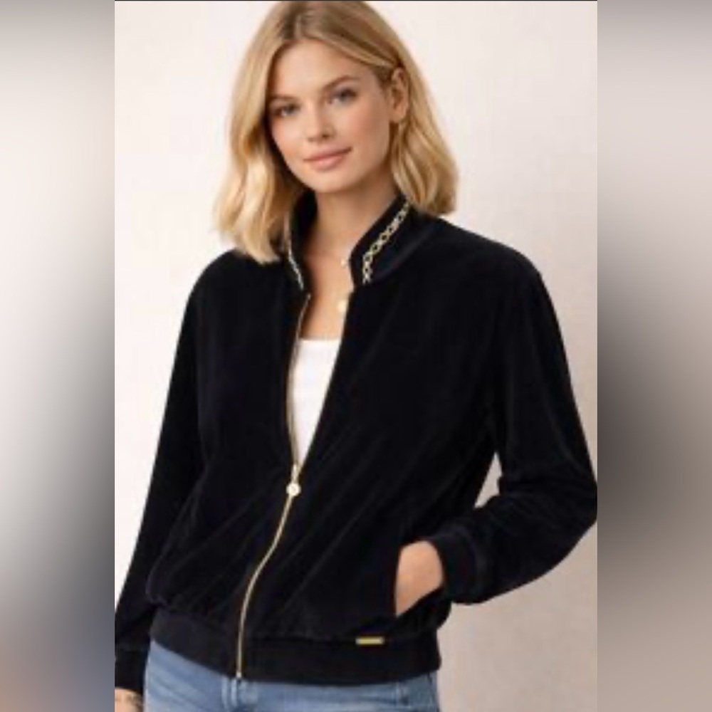 St.John Sport by Marie Claire black velour bomber jacket